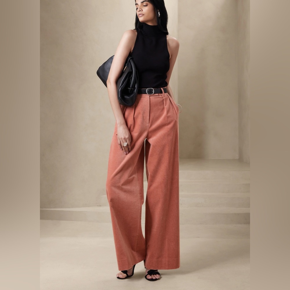 banana republic high waisted corduroy trousers in merlot
